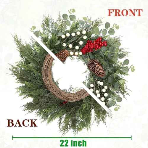 22-Inch Artificial Christmas Wreath for Front Door with Pinecones