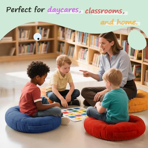 15-Inch Round Floor Cushions for Kids, 6-Pack Waterproof Classroom Seating