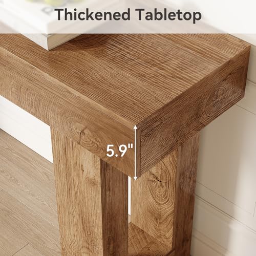 63-Inch Industrial Console Table, Wooden Entryway and Sofa Table in Oak