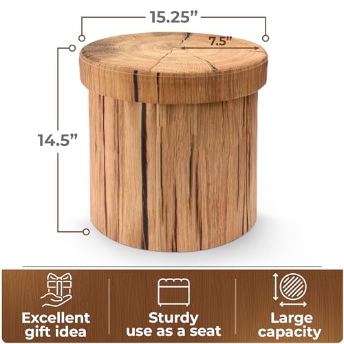 Sorbus Tree Stump Storage Ottoman Footrest - 15 Inch Brown Log Stool (1 Pack)