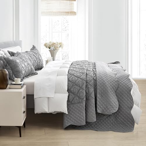 Oversized King Bedspread Set, Grey Diamond Tufted Coverlet