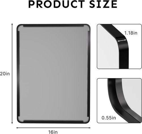 Kosmonia Bathroom Vanity Mirror - 20x16" Aluminum Framed, Farmhouse Style, Anti-Rust & Shatter-Proof, Black