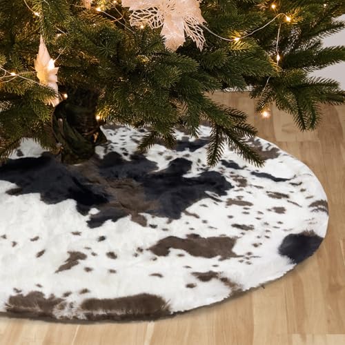 30-Inch Cow Print Christmas Tree Skirt - Black & White Faux Fur Decor