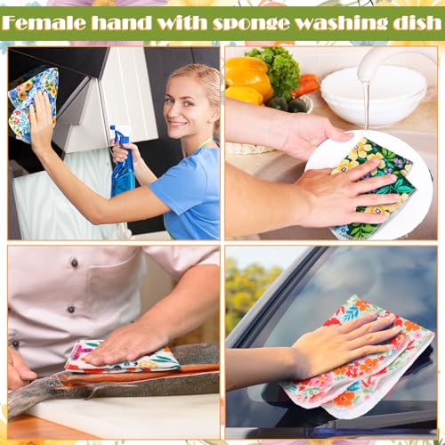 30 Pcs Reusable Paper Towels, Washable Cotton Flannel Kitchen Cloths, Floral