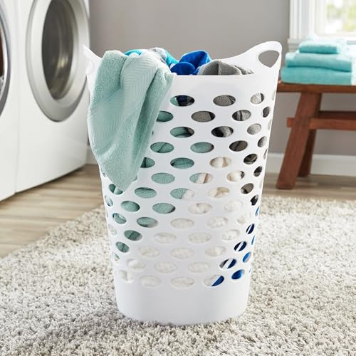Tall Plastic Laundry Hamper with Handles - Durable Round Storage Basket