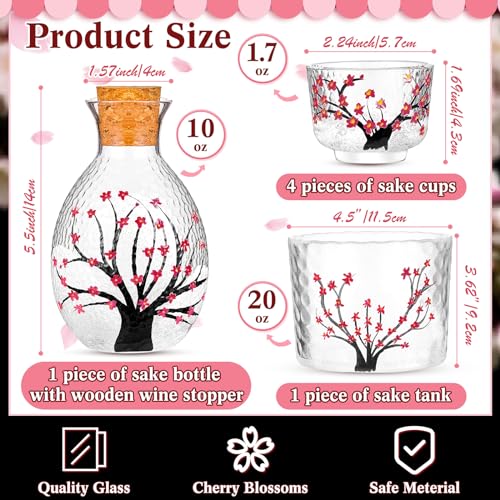 Irenare Japanese Sake Set with Cherry Blossom Design - 4 Cups, Bottle & Tank Gift