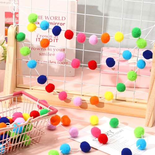 Rainbow Felt Pom Pom Garland (4 Pack) - Colorful Wall & Party Decor