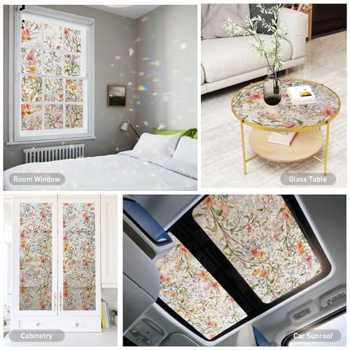 Floral Decorative Window Privacy Film - 3D Static Cling, UV Protection