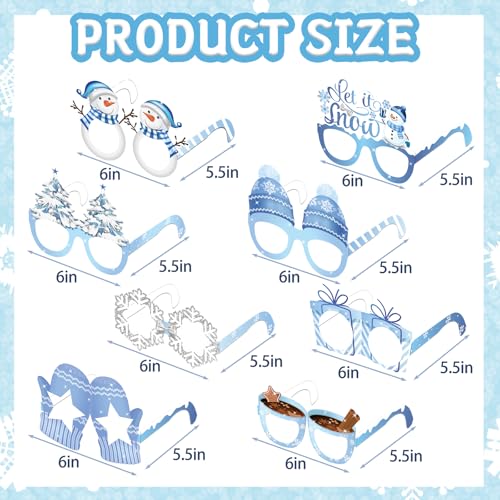 Winter Christmas Photo Booth Props 24 Pcs Snowflake Snowman Eyeglasses Party Decorations
