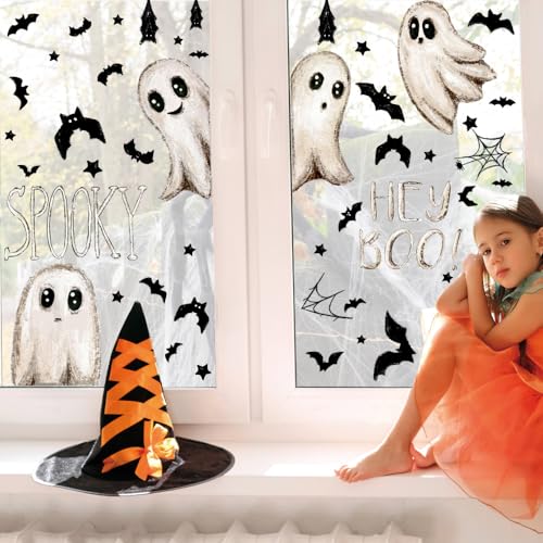 6 Sheets Halloween Ghost Window Clings - Waterproof Reusable Decals