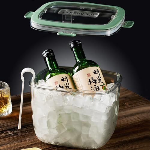 Yamteck Small Portable Ice Bucket with Lid & Tongs - Clear Plastic for Camping & Drinks