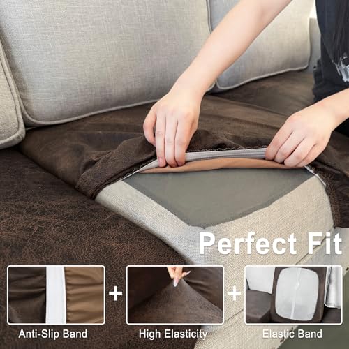 Stretch Spandex Couch Cushion Covers for Loveseat - Brown