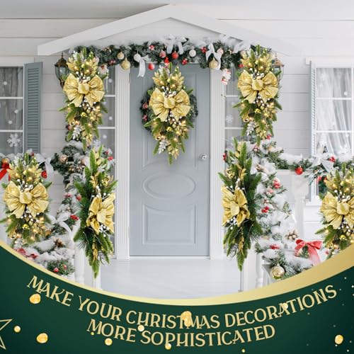 24-Inch Artificial Christmas Teardrop Swags - Gold Holiday Garland (8 Pack)