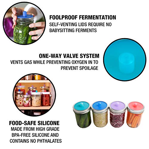 Silicone Fermentation Lids for Wide Mouth Mason Jars AirLock Caps
