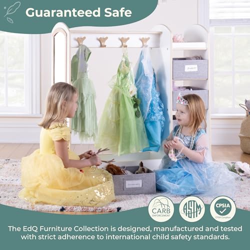Kids Dress Up Storage Center with Mirror and Bins - White Wood