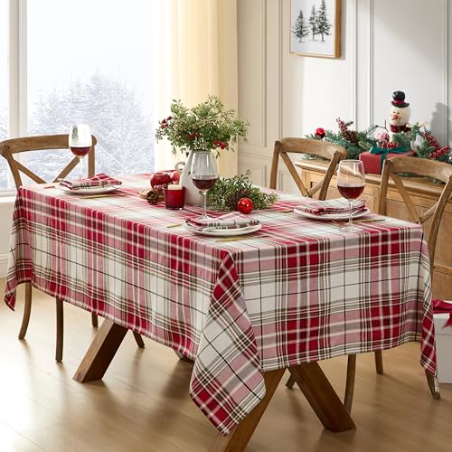 Newbridge Sully Red Plaid Christmas Tablecloth 60 x 102 inches, Rectangular