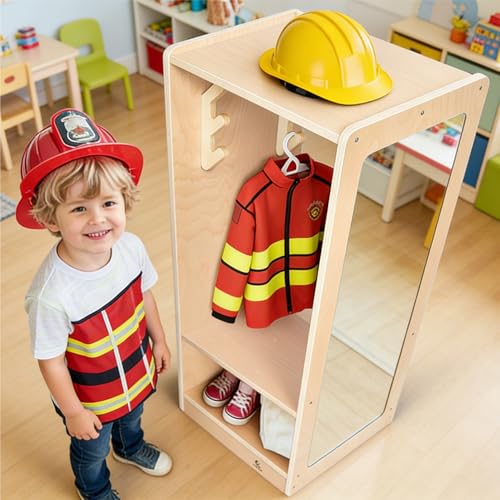 Kids Dress Up Storage Center with Full-Length Mirror and 6 Hooks