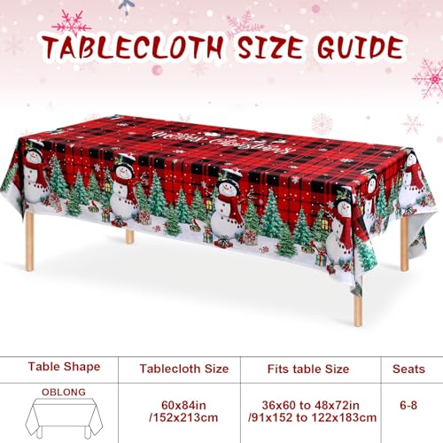 WovWeave Christmas Tablecloth 60x84 Inches Red Black Buffalo Plaid Snowman