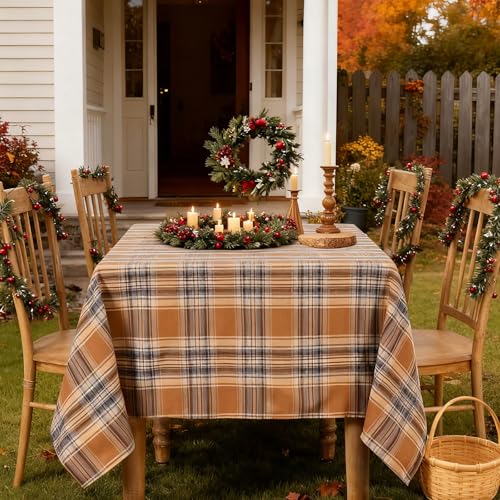 B-COOL Buffalo Checkered Rectangle Tablecloth 56x120 Inches Brown Grey
