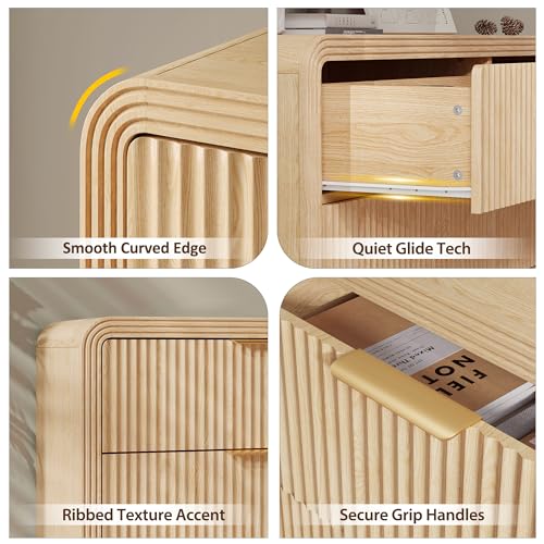 47-Inch Fluted 6-Drawer Dresser, Natural Oak Wood Storage Chest