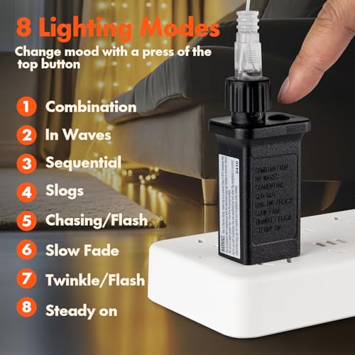 300 LED Warm White Curtain String Lights - 8 Modes Plug-In Fairy Lights
