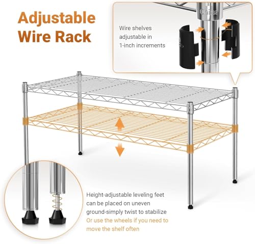 1-Tier Steel Wire Shelving Unit Organizer, 30-Inch Wide, 2-Pack