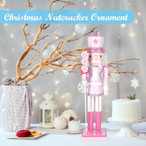 Christmas Nutcracker Decor - 14.2 Inch Wooden Collectible Ornament - Square Bottom Lollipop