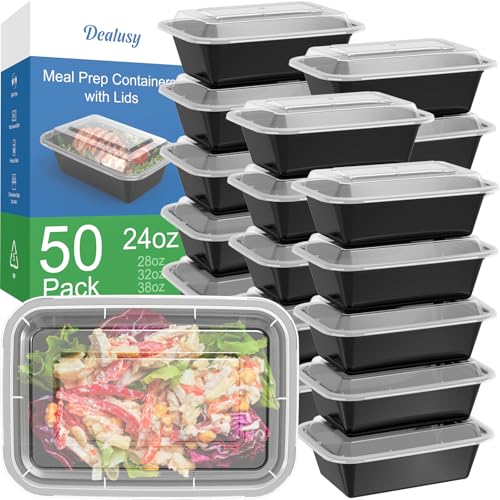 24 oz Meal Prep Containers with Lids (50 Pack) - Reusable Food Storage