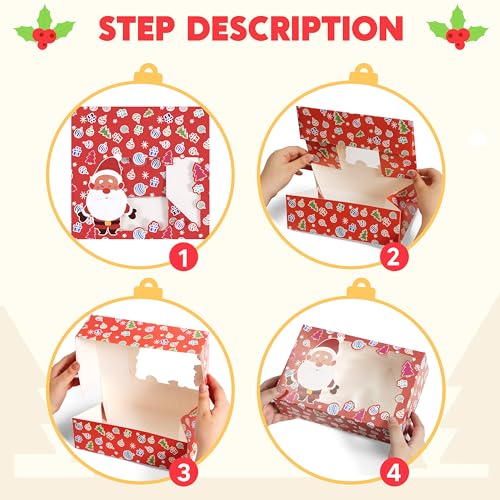 JOYIN 12-Pack Christmas Cookie Boxes with Window - 8.75 x 5.75 x 2.75 in Gift Boxes (Green/Red/White) for Cookies, Cupcakes & Pastries, festive holiday