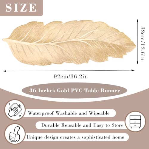 Evevda Gold Table Runner 36 In. with Gold Leaf Vinyl, Heat-Resistant