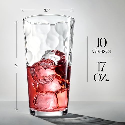 Modern Highball Glasses Set of 10 - 17 Oz. Elegant Drinkware for Water, Juice, Cocktails