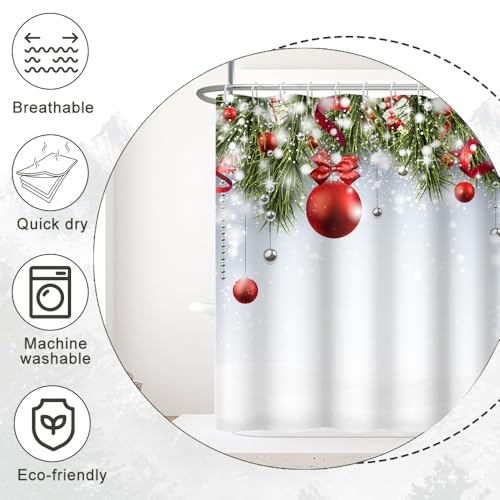 Christmas Shower Curtain 72x72 Inch Red & Silver Xmas Balls, 6 Pack…