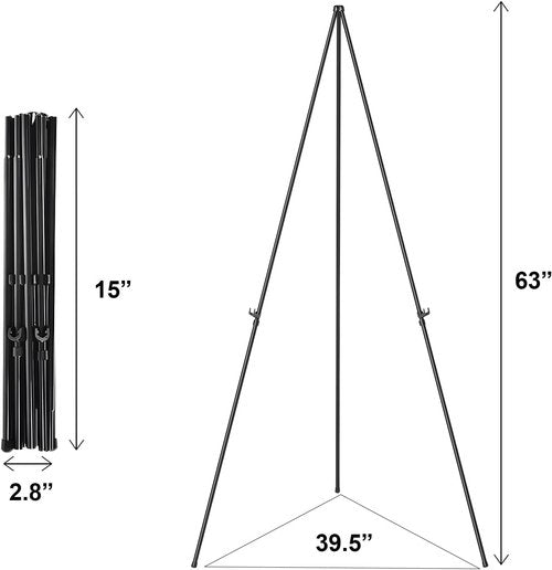 Folding Display Easel Stand - 63" Tall Adjustable Telescoping Art Easel for Easy Assembly | 1 Pack