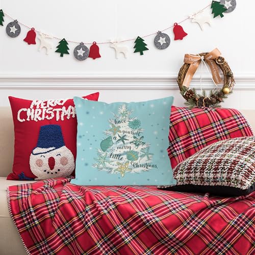 GAGEC 20x20 Inch Shell Starfish Christmas Pillow Covers – Farmhouse Blue Throw Cushion Case