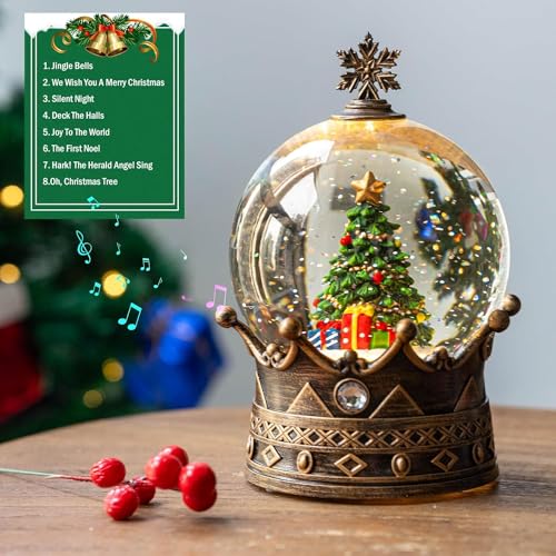 Musical Christmas Snow Globe Lantern with LED Swirling Glitter