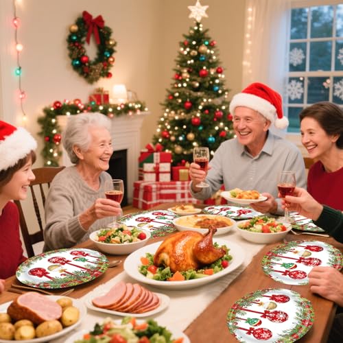 Christmas Party Plates 25 Pack 10x12 Inch Heavy Duty Disposable Oval Dinnerware