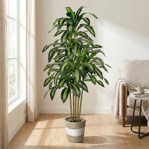 5FT Artificial Dracaena Tree with Planter and Basket - Lifelike Indoor Decor