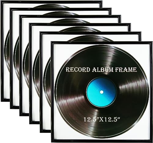 6-Pack High Gloss Vinyl Record Album Frames, 12.5x12.5 Inch Black Display