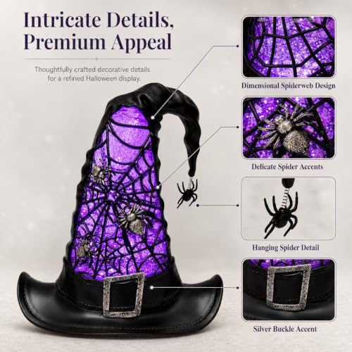 Halloween Witch Hat Snow Globe Lantern with Purple LED Light and Glitter