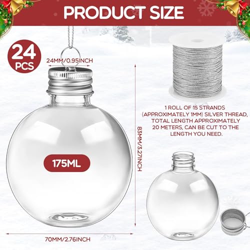 Baquler 24 Pcs 6oz Fillable Christmas Wine Ball Ornaments - Silver (Silver Lid, 24)