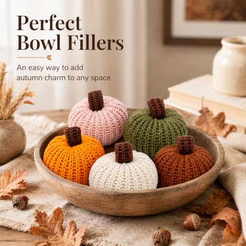 Mini Knitted Pumpkin Set of 5 - Fall Decor, Thanksgiving Centerpiece
