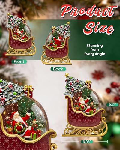 Musical Christmas Snow Globe Lantern with 8 Songs - 9.17" Santa Sleigh Decor