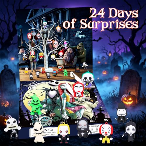 Halloween Advent Calendar 2026 with 24 Spooky Collectible Figurines - Horror Character Miniatures for Holiday Decor