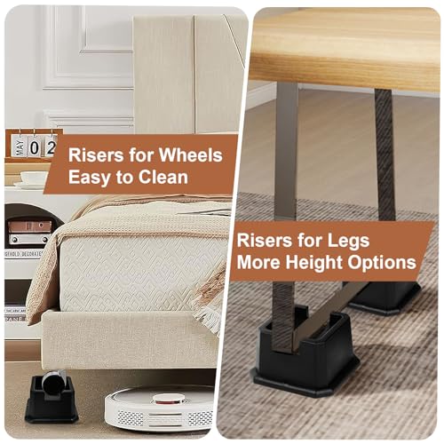 Heavy Duty Bed Risers, 2 Inch Elevation - 4 Pack for Caster Wheels & Posts