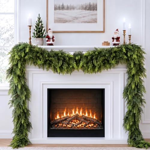 Lylyfan 9FT Artificial Cedar Garland 300 Branches – Full, Real-Look Christmas Decor