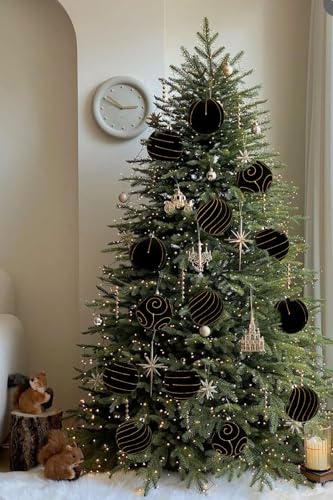 GnFlus Black Velvet Christmas Ornaments 4.7 Inch - Elegant Large Holiday Balls for Tree Decoration, Wedding & Halloween, 4 Pack