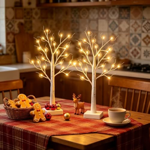 2-Pack 2ft Pre-Lit Birch Trees with Warm White LEDs - Tabletop Decor