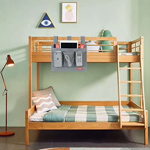 Hanging Bedside Caddy Storage Organizer with 4 Pockets - Grey