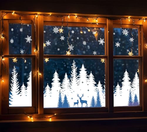 Whaline 6 Pack Christmas Window Clings - White Xmas Tree Snowflake Elk Designs (Variation: Christmas White Xmas Tree)