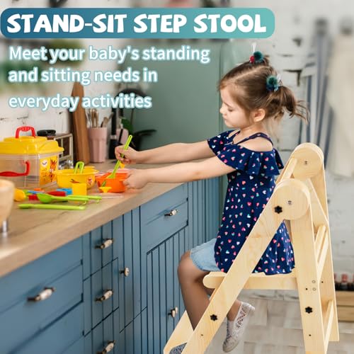 Foldable Toddler Learning Tower, 3-Height Adjustable Kitchen Helper Stool